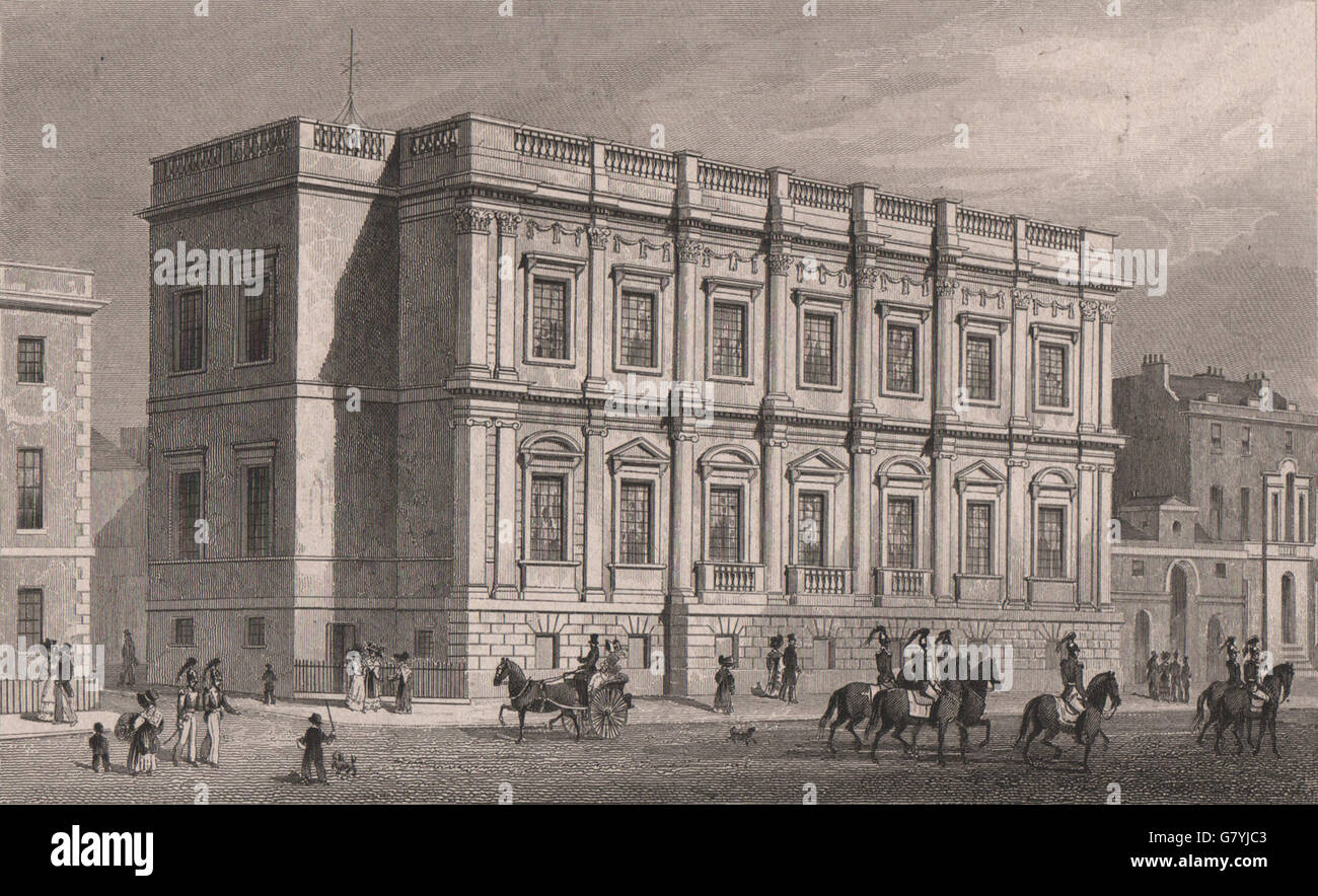 WHITEHALL. Banqueting House. Londra. Pastore, antica stampa 1828 Foto Stock