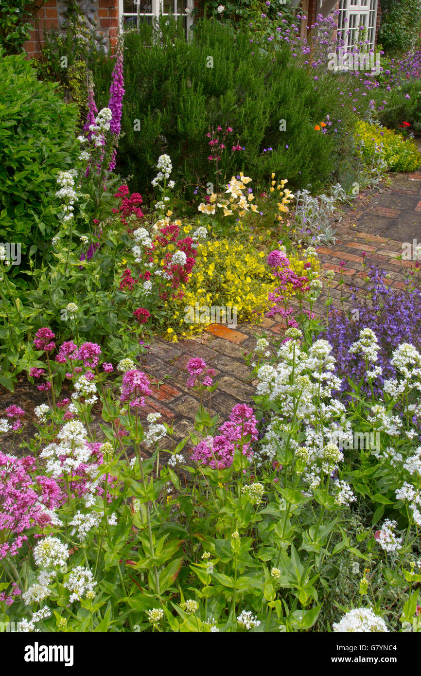 Giardino percorso effettuato dalla colorata Vecchia casa riciclata mattoni Foto Stock