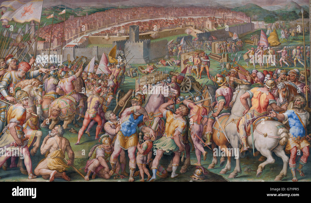 Giorgio Vasari - l'assalto alla fortezza di Stampace a Pisa Foto Stock