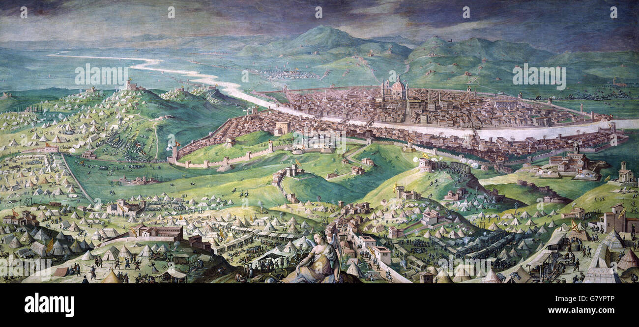 Jan Van der Straet (noto come Giovanni Stradano) - assedio di Firenze Foto Stock