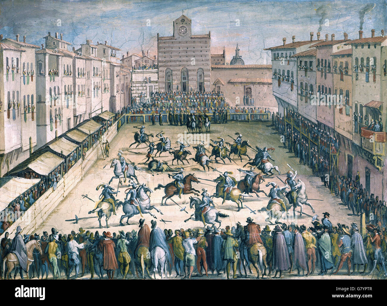 Jan Van der Straet (noto come Giovanni Stradano) - CAVALLO giostra in Piazza Santa Croce Foto Stock