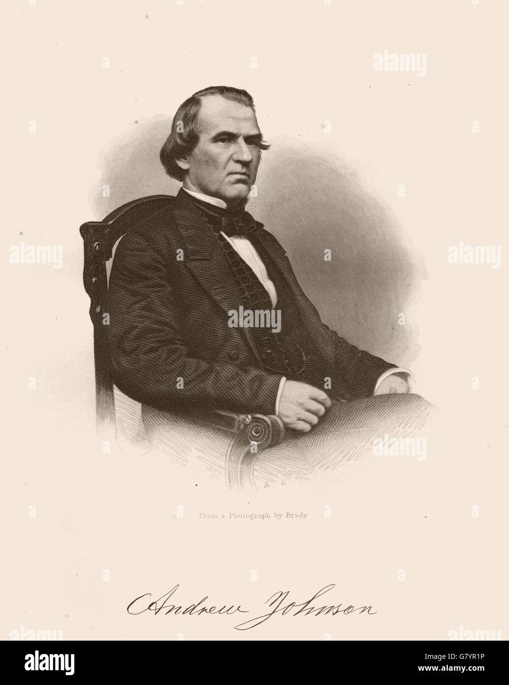 La guerra civile americana. Ritratto del Presidente Andrew Johnson, antica stampa 1864 Foto Stock