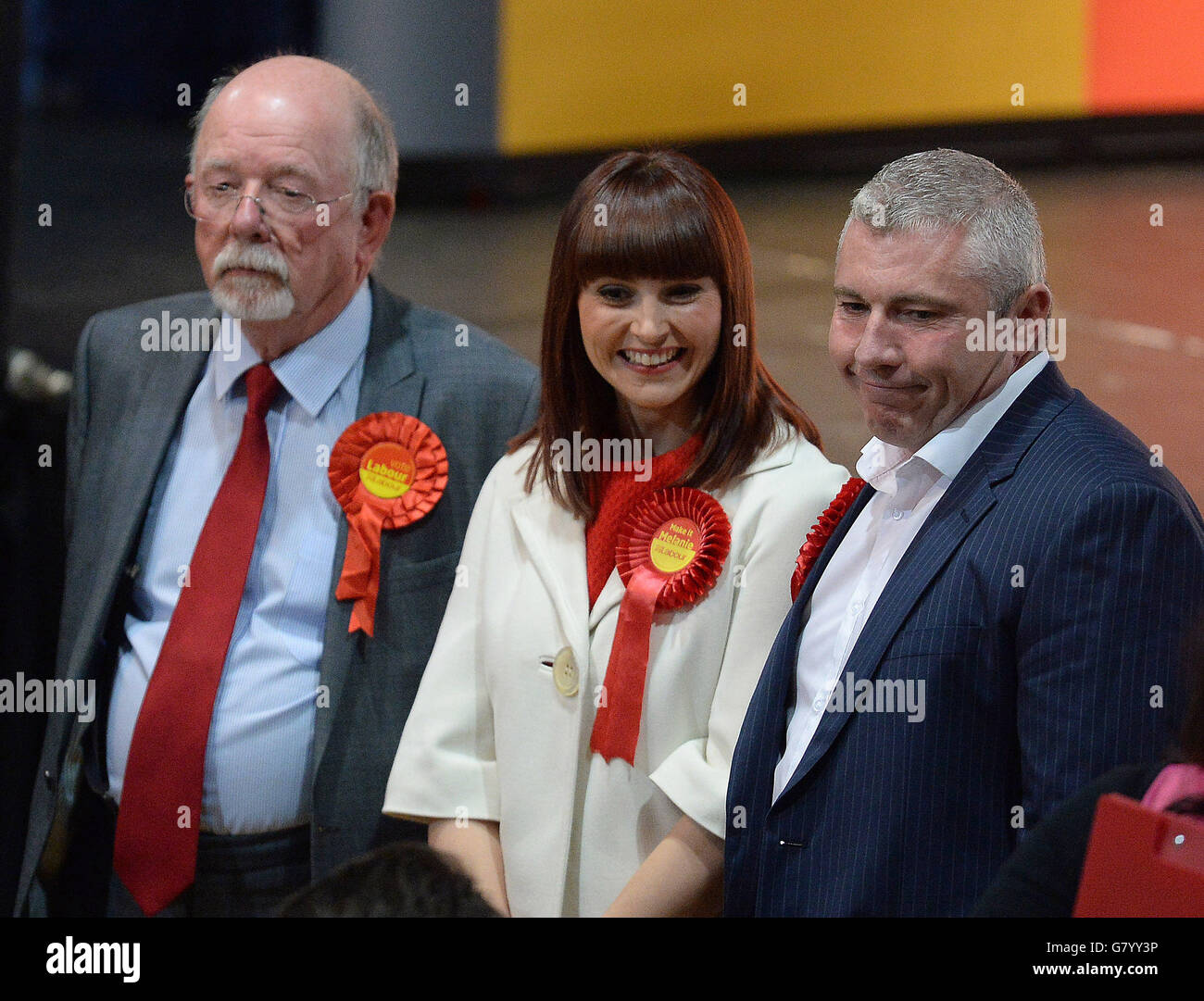 Melanie Onn, candidato laburista per il Grande Grimsby, guarda come i grandi Grimsby e Cleethorpes circoscrizioni contano si svolge presso l'Auditorium Grimsby. Foto Stock