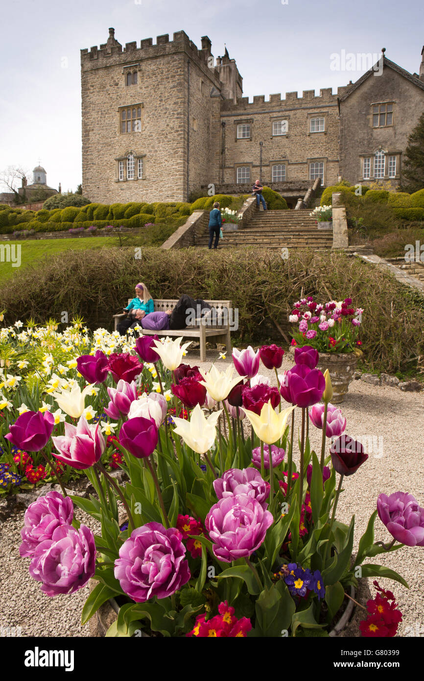 Regno Unito, Cumbria, Kendal Sizergh, casa ancestrale alla famiglia Strickland, la casa e il giardino in primavera Foto Stock