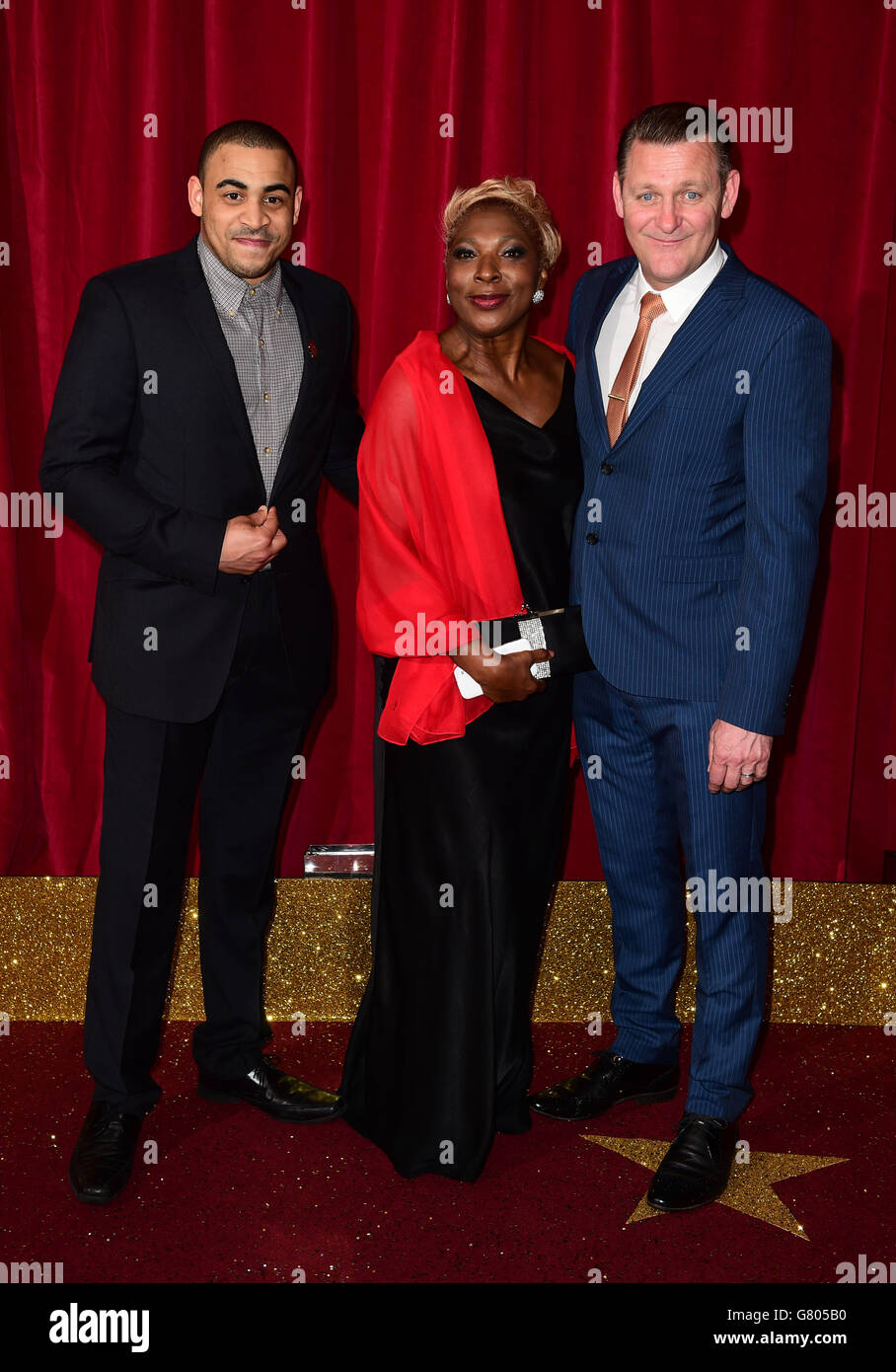 IKE Hamilton, Lorna Laidlaw e Chris Walker partecipano al British SOAP Awards al Palace Hotel di Manchester. PREMERE ASSOCIAZIONE foto. Data immagine: Sabato 16 maggio 2015. Vedere PA Story SHOWBIZ SOAP. Il credito fotografico dovrebbe essere: Ian West/PA Wire Foto Stock