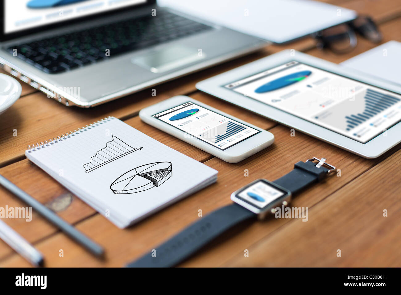 Close up sul laptop, tablet pc e smartphone Foto Stock