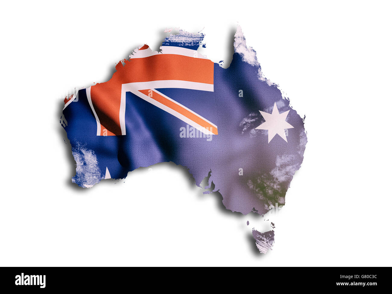 Il rendering 3D di una mappa di Australia e flag Foto Stock