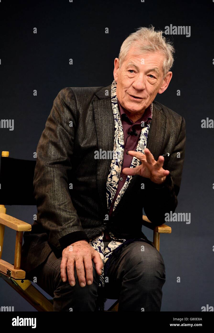 Sir Ian McKellen partecipa a un evento Meet the Actor presso l'Apple Store, Regent Street, Londra. Foto Stock