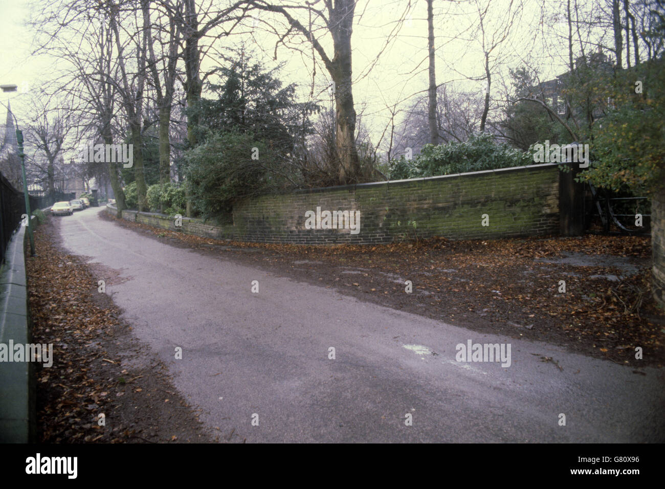 Melbourne Avenue, Sheffield, la corsia isolata dove Peter Sutcliffe è stato arrestato in compagnia di una donna quando la polizia si è resa sospettosa delle targhe della sua auto. Sutcliffe sta aiutando la polizia con le loro indagini sugli assassini dello Yorkshire Ripper. Foto Stock