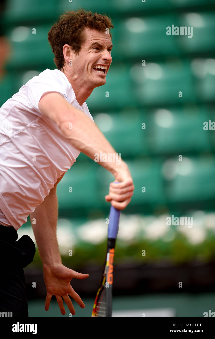 Tennis - 2015 French Open - giorno dieci - Roland Garros. Andy Murray durante la pratica il giorno dieci dell'Open francese a Roland Garros il 2 giugno 2015 a Parigi, Francia Foto Stock