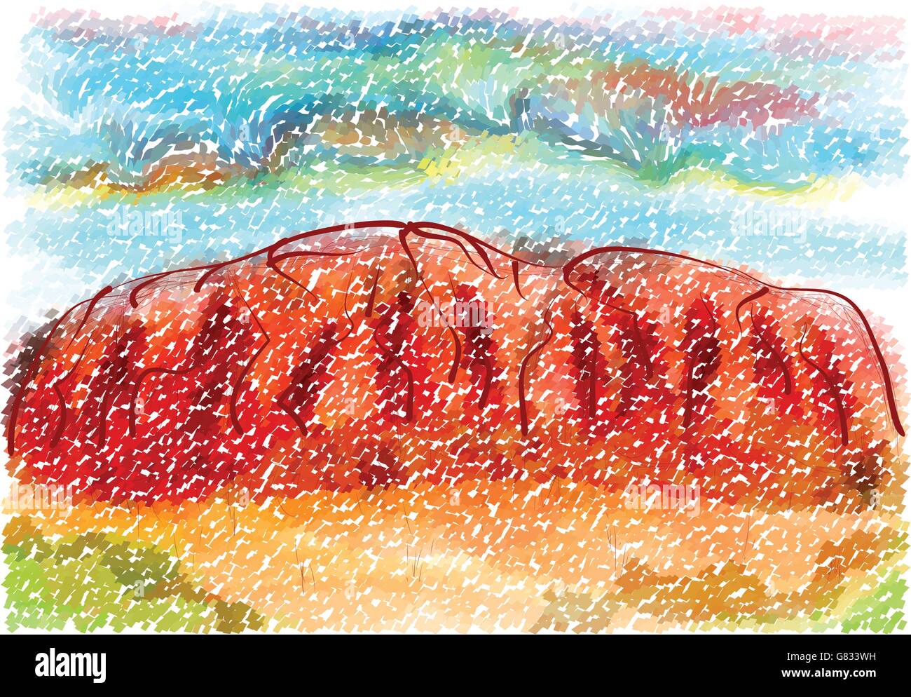 Ayers Rock. illustrazione astratta su sfondo multicolore Illustrazione Vettoriale