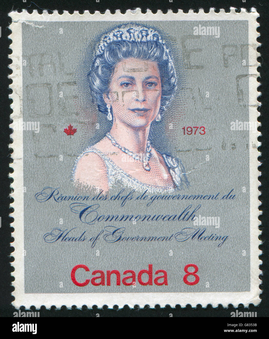 CANADA - circa 1973: timbro stampato dal Canada, mostra la regina Elisabetta II, circa 1973 Foto Stock