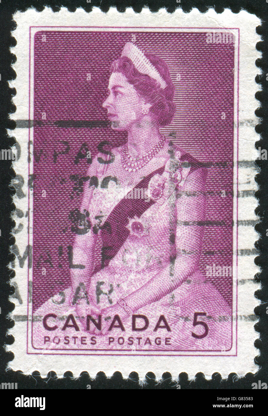 CANADA - circa 1964: timbro stampato dal Canada, mostra la regina Elisabetta II, circa 1964 Foto Stock
