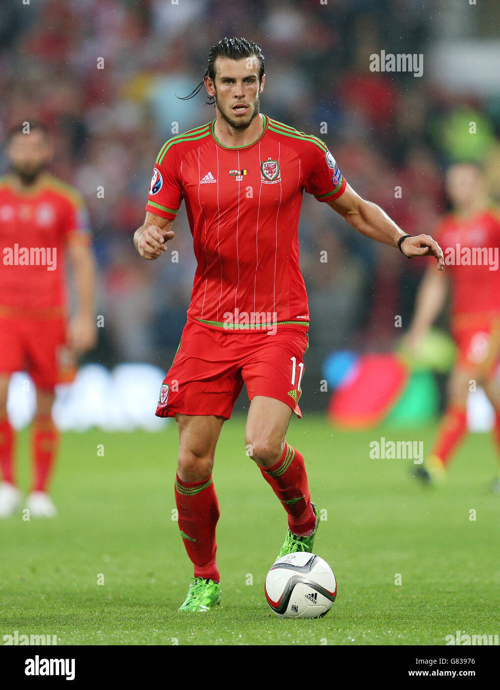 Wales Gareth Bale durante la partita di qualificazione del Campionato europeo UEFA al Cardiff City Stadium di Cardiff. Foto Stock