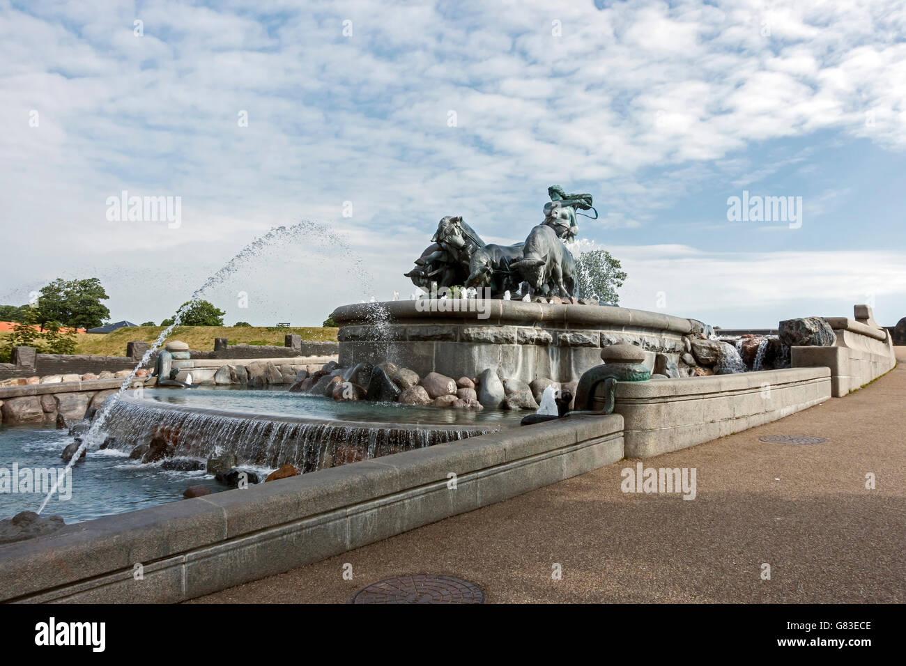 Gefion Springvandet (fontana) a Churchillparken vicino a Langelinie in Copenhagen DANIMARCA Foto Stock
