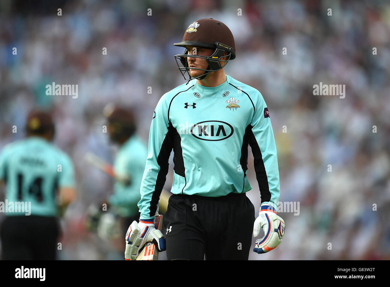 Cricket - NatWest t20 Blast - Southern Division - Surrey / Gloucestershire - Kia Oval. Jason Roy di Surrey Foto Stock