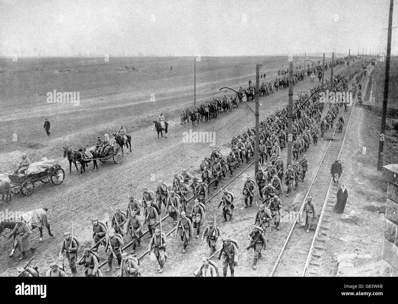 Prima guerra mondiale. Le truppe tedesche marciano verso Varsavia Foto Stock