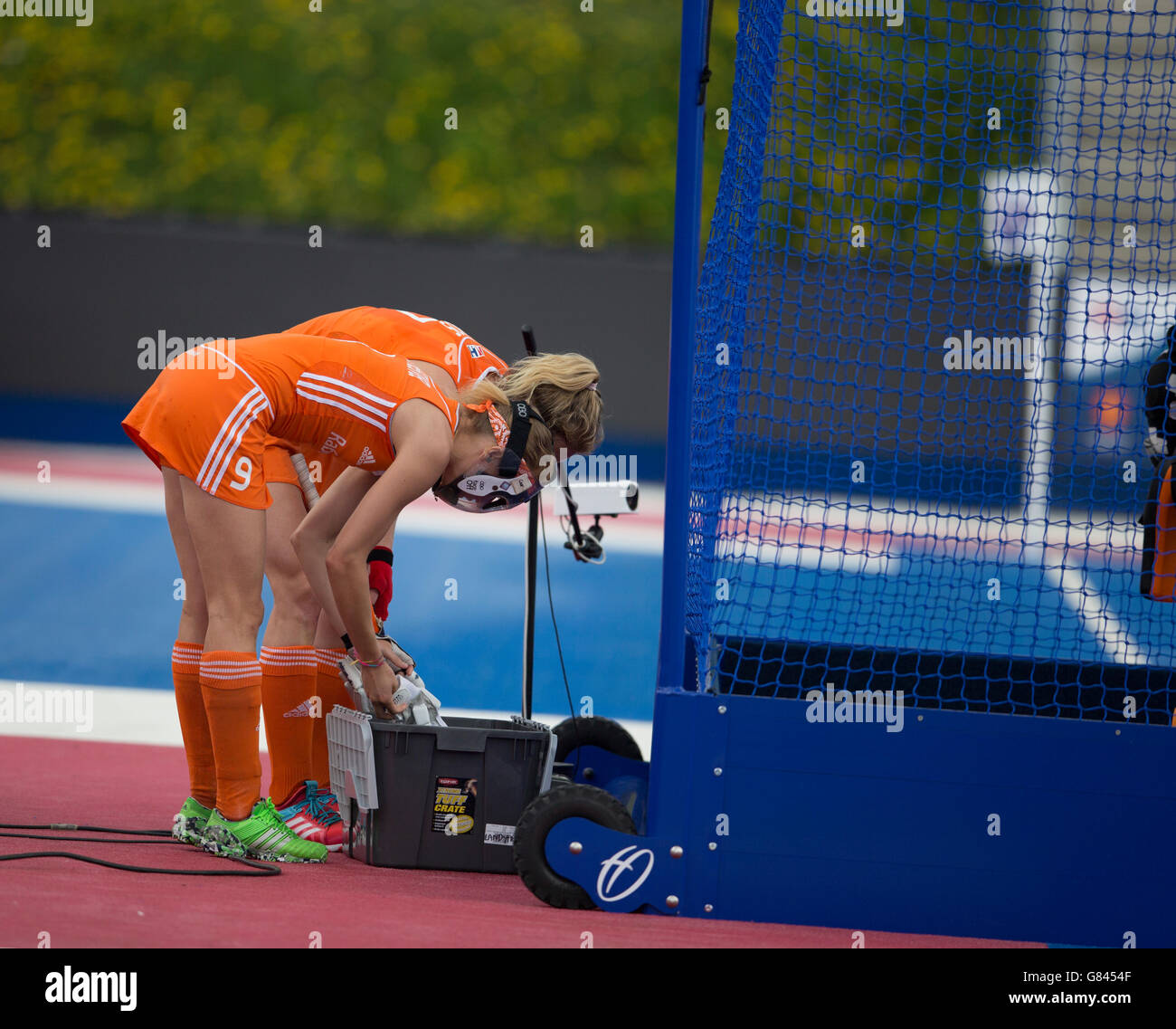 Investec donna Hockey Champions Trophy giugno 2016, Londra. Arredare fino a difendere un angolo di penalità, Paesi Bassi. Foto Stock