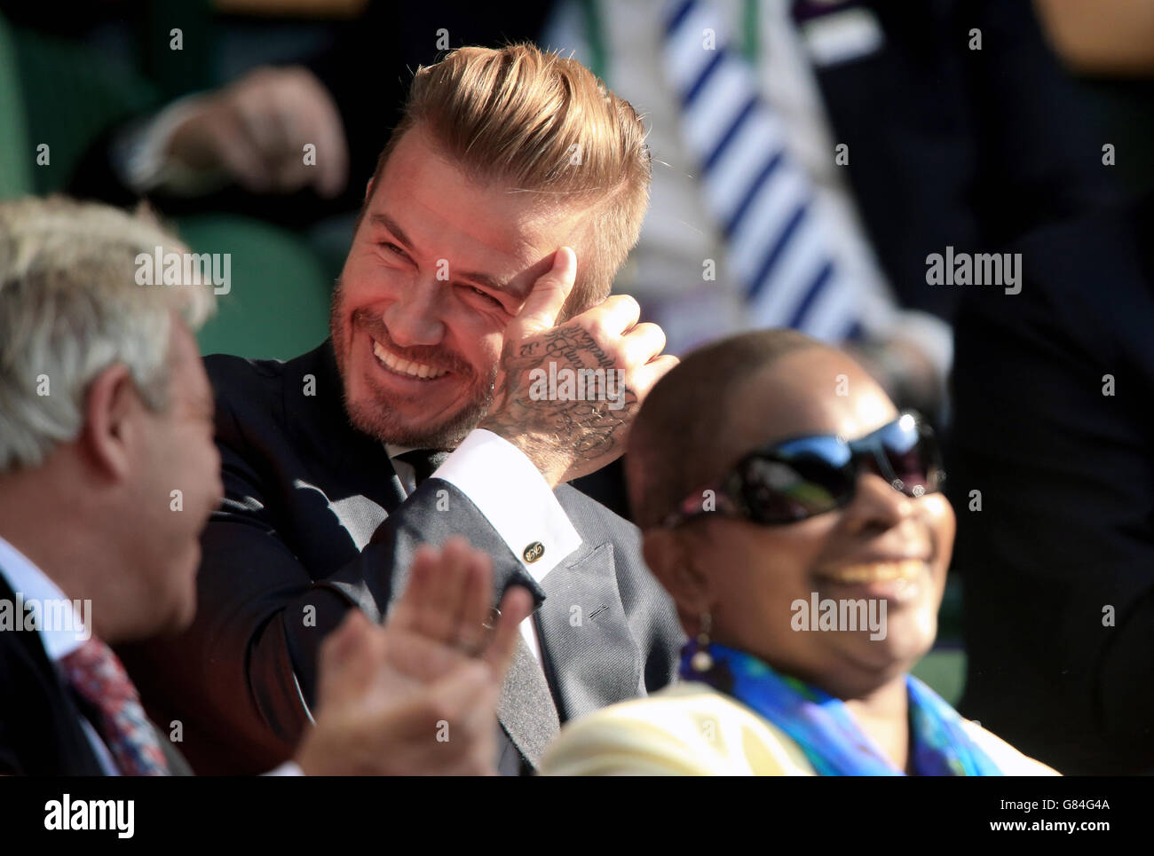 David Beckham nella scatola reale durante il giorno dieci dei campionati di Wimbledon all'All England Lawn Tennis and Croquet Club, Wimbledon. Data foto: Giovedì 9 luglio 2015. Vedi la storia del PA TENNIS Wimbledon. Il credito fotografico dovrebbe essere: Mike Egerton/PA Wire. Foto Stock