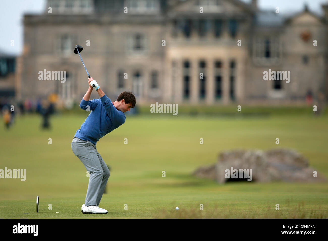 Oliver Schniederjans degli Stati Uniti parte il 18° giorno durante il quinto giorno dell'Open Championship 2015 a St Andrews, Fife. Foto Stock