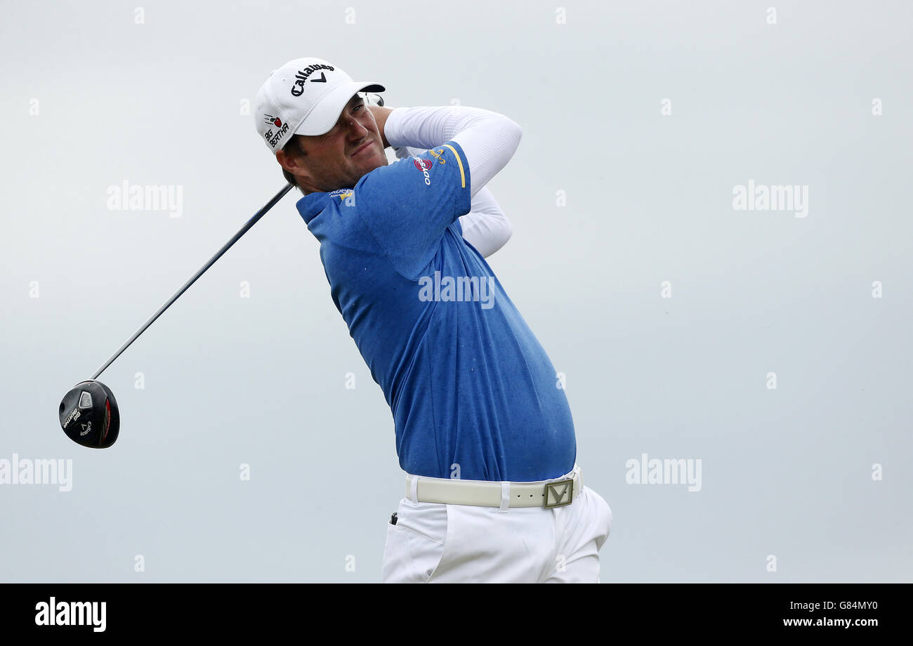 Marc Warren scozzese durante il quinto giorno dell'Open Championship 2015 a St Andrews, Fife. Foto Stock
