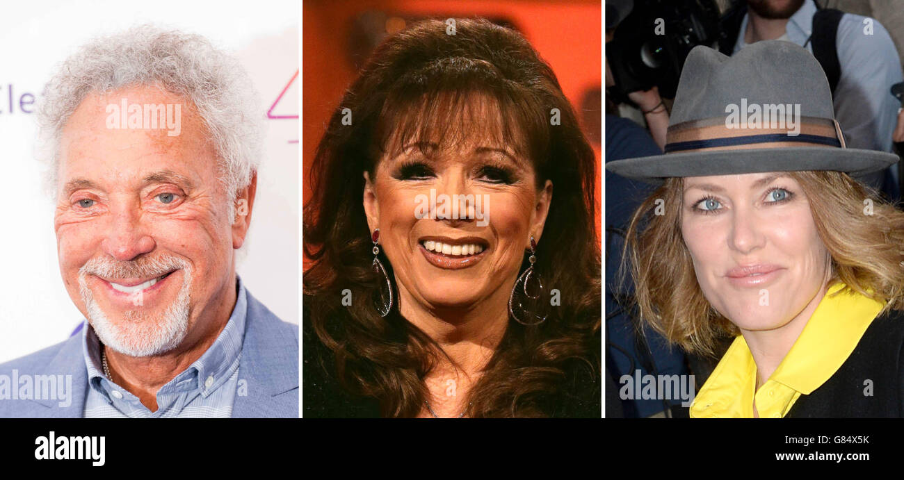 File foto di (da sinistra) Sir Tom Jones, Jackie Collins e Cerys Matthews. Foto Stock