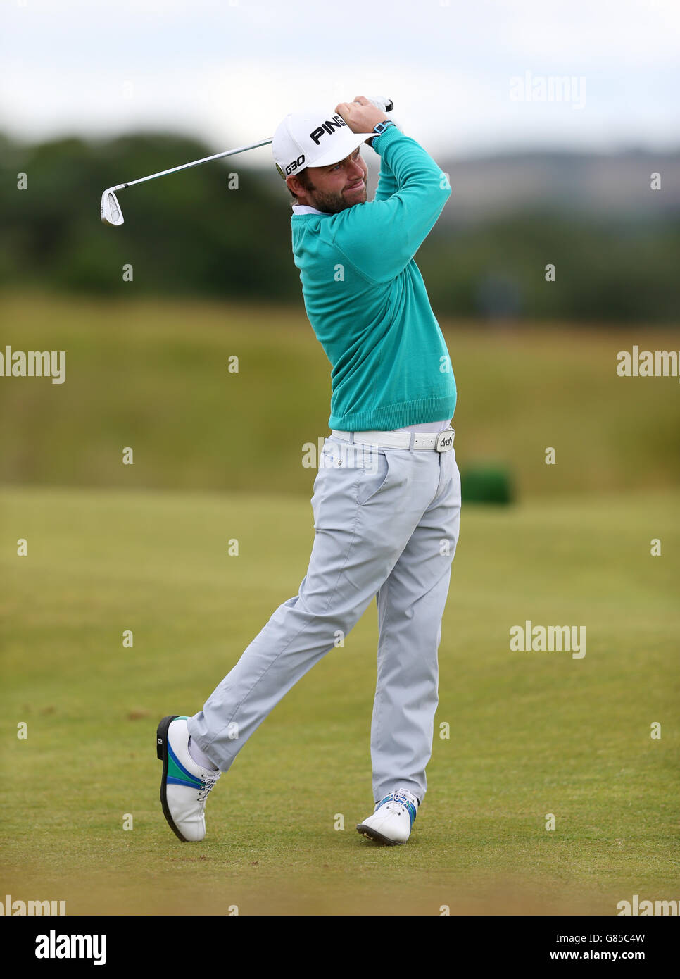 Andy Sullivan inglese durante il secondo giorno dell'Open Championship 2015 a St Andrews, Fife. Foto Stock