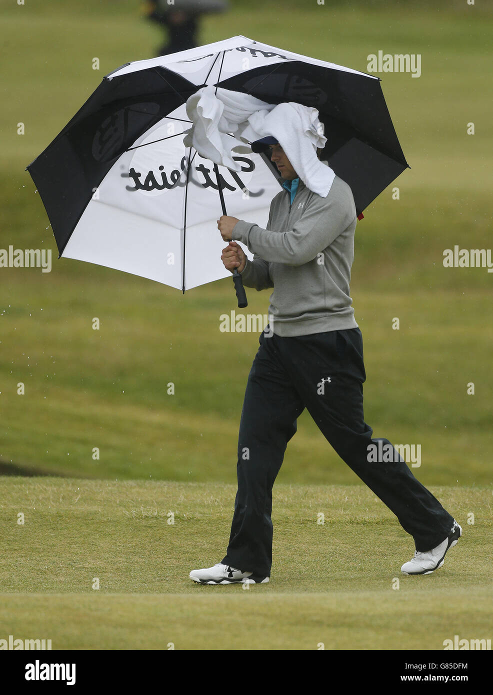 USA Jordan Spieth il 7° giorno del Campionato aperto 2015 a St Andrews, Fife. Foto Stock
