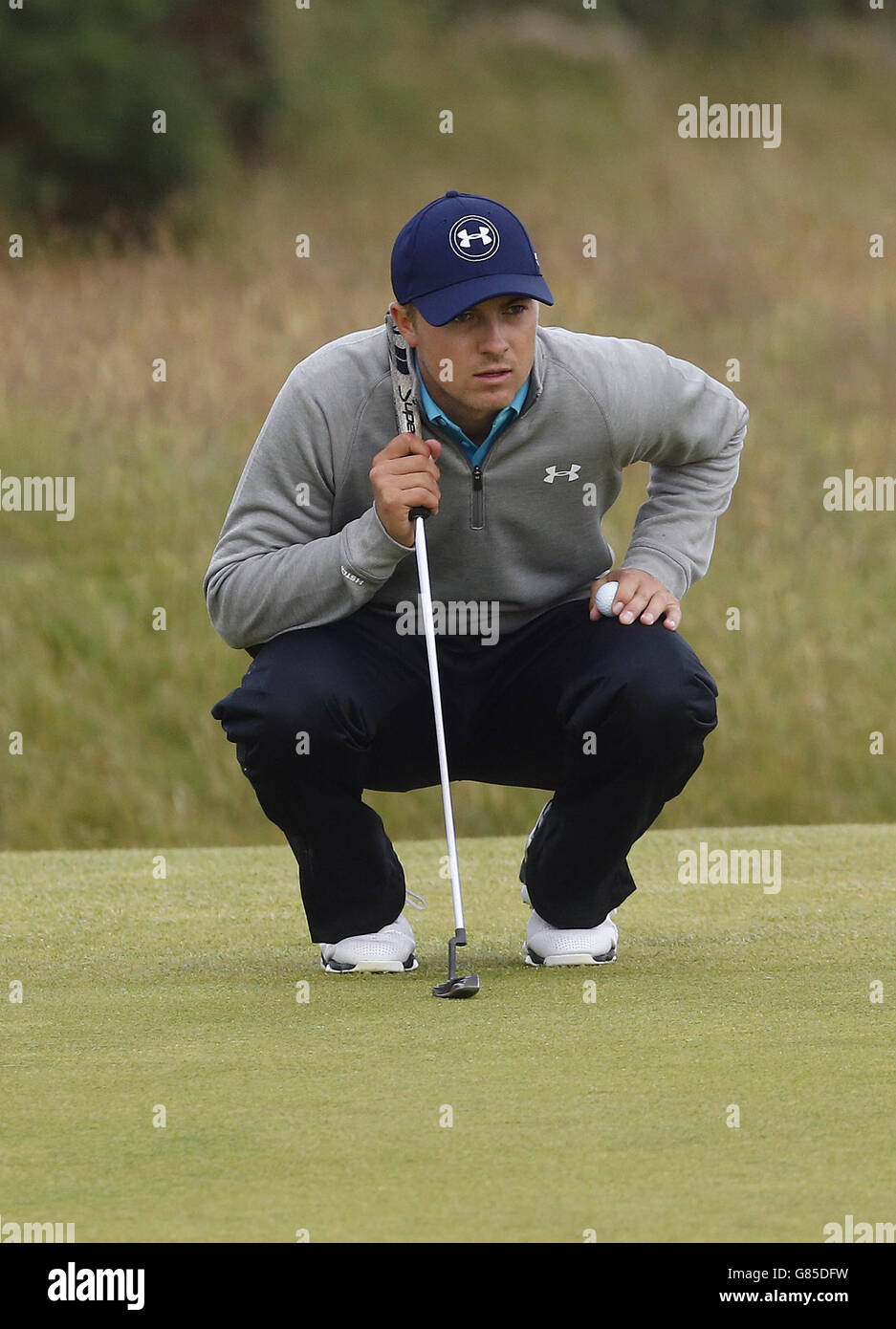 USA Jordan Spieth il 7° giorno del Campionato aperto 2015 a St Andrews, Fife. Foto Stock