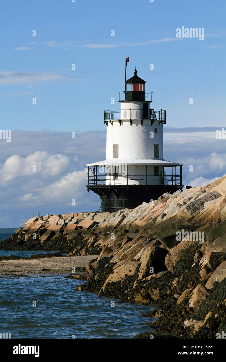 Punto di primavera Ledge Lighthouse, Sud Portland, Maine, Stati Uniti d'America Foto Stock