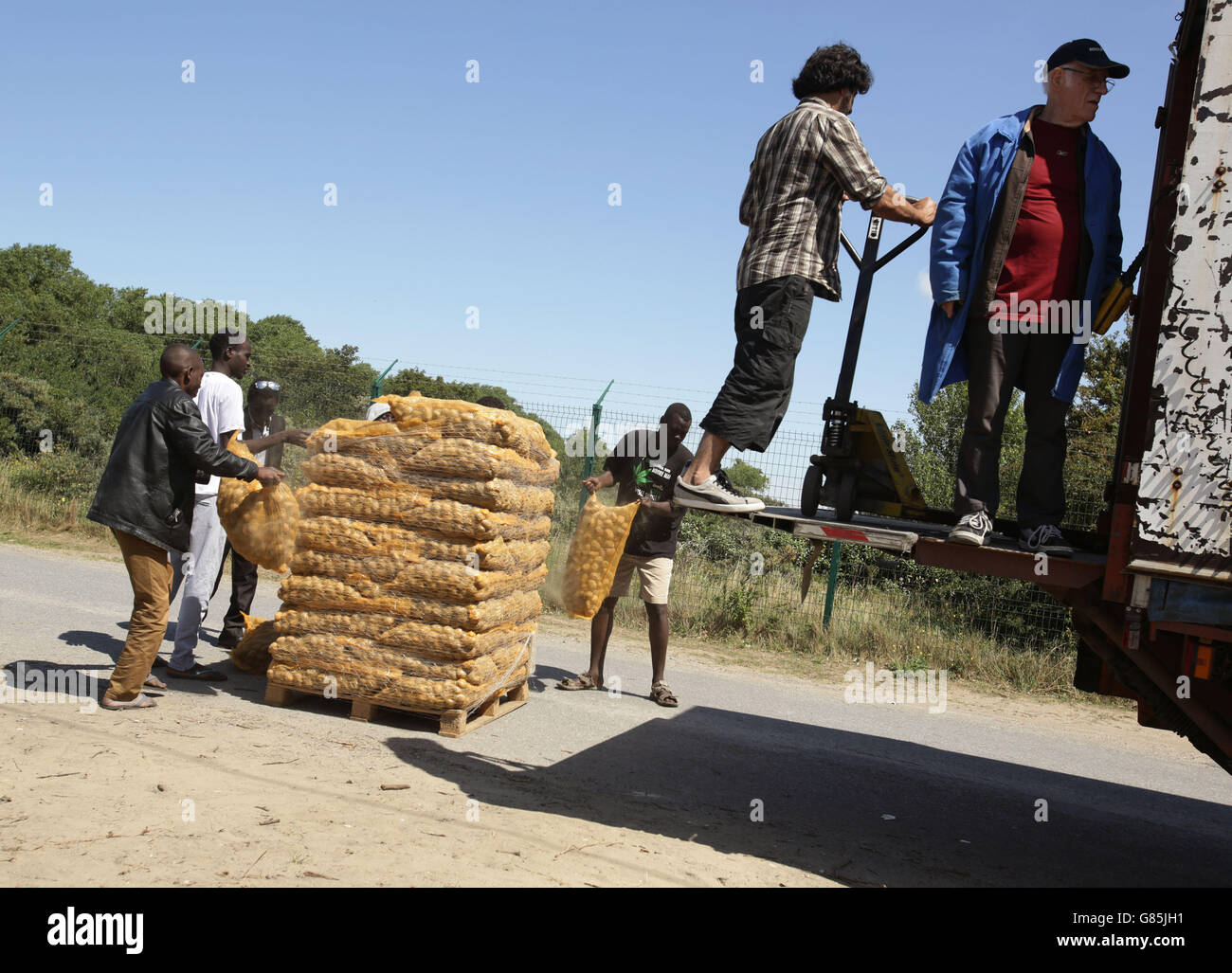 Calais crisi migranti Foto Stock