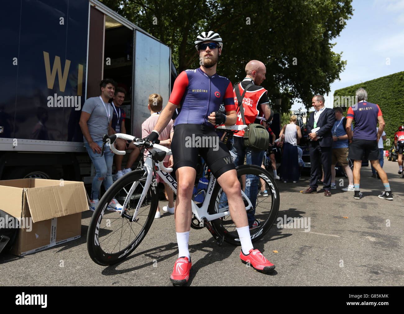 Christopher Lawless del team Wiggins durante il secondo giorno del Prudential RideLondon, Londra. Foto Stock