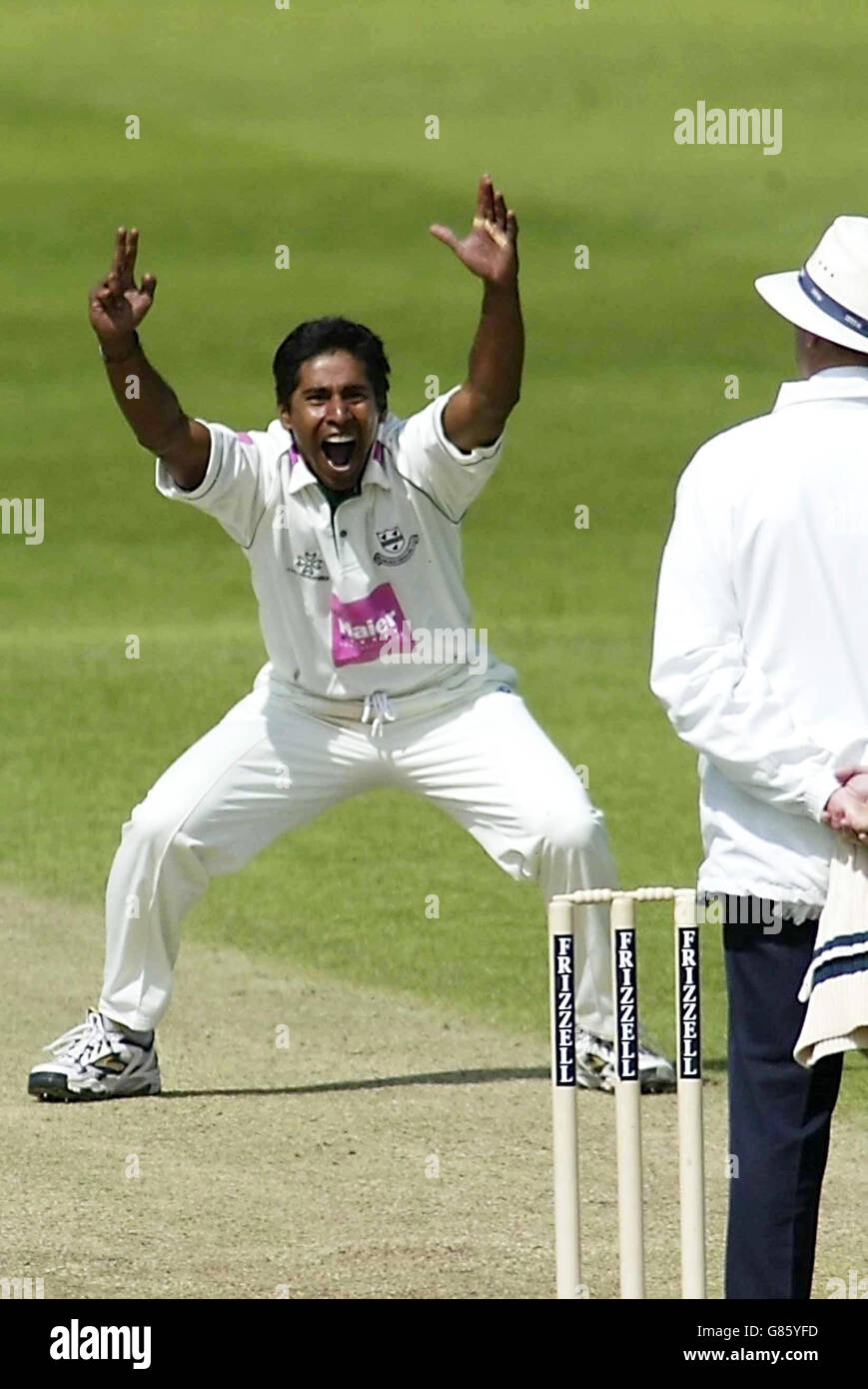 Cricket - Frizzell County Championship Divisione due - Worcestershire / Lancashire - New Road. Il Chaminda Vaas di Worcestershire si appella in modo insoddisfacente. Foto Stock