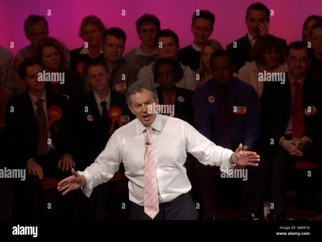 Campagna elettorale 2005 - Tony Blair discorso ai sostenitori - Hove Foto Stock