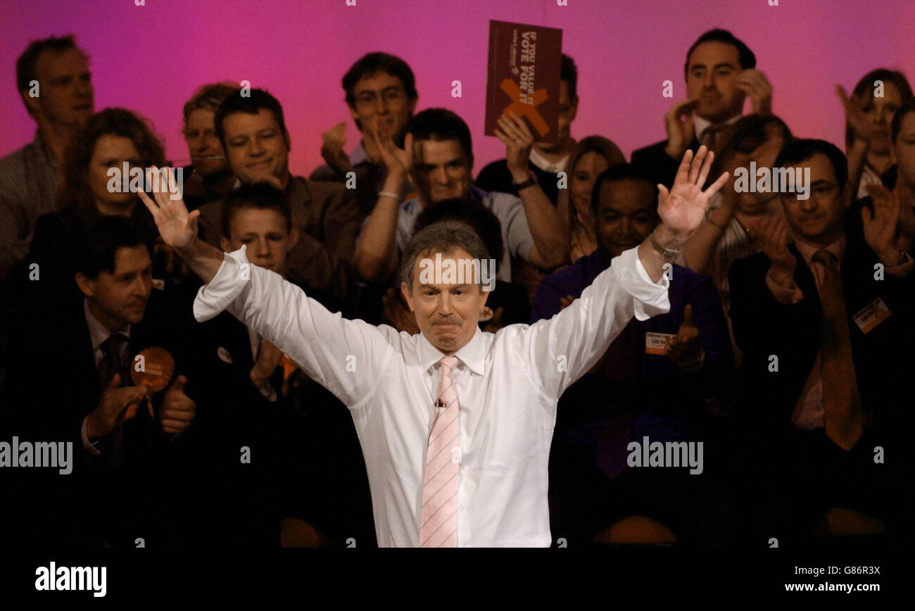 Campagna elettorale 2005 - Tony Blair discorso ai sostenitori - Hove Foto Stock