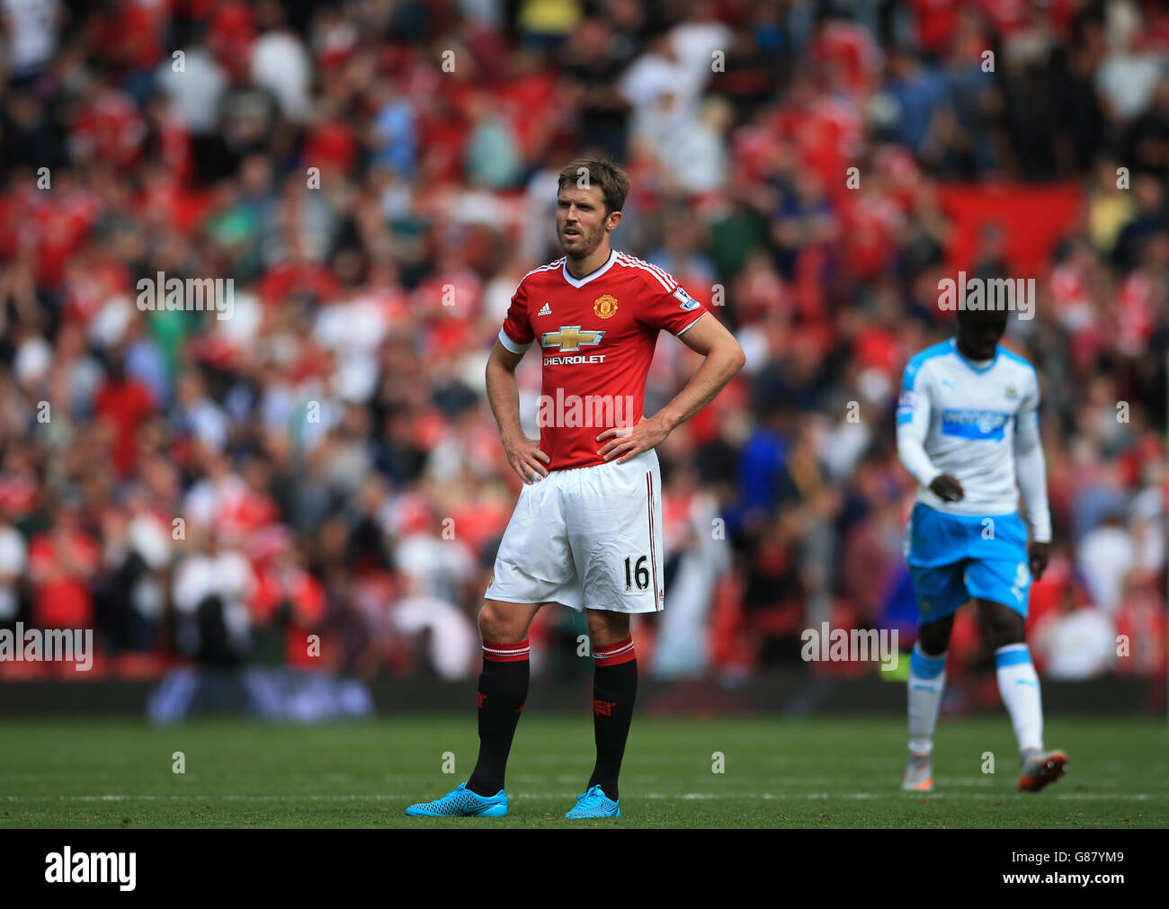 Michael Carrick di Manchester United mostra la sua disgrezione dopo il fischio finale E 0.0 pareggio contro Newcastle United Foto Stock