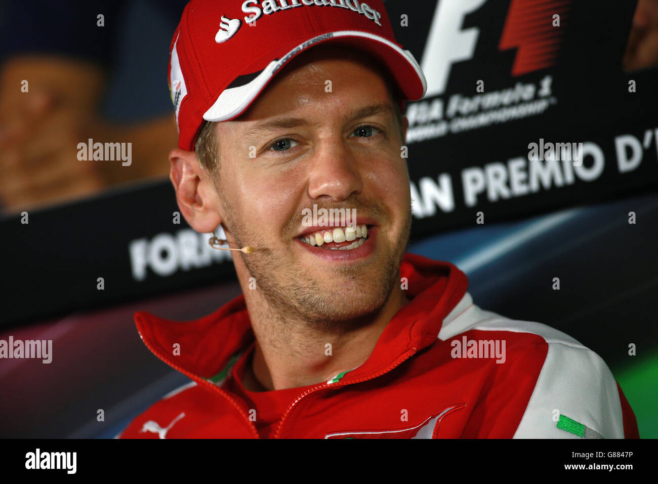 Sebastian Vettel della Ferrari durante la giornata del paddock per il Gran Premio d'Italia 2015 a Monza. Foto Stock