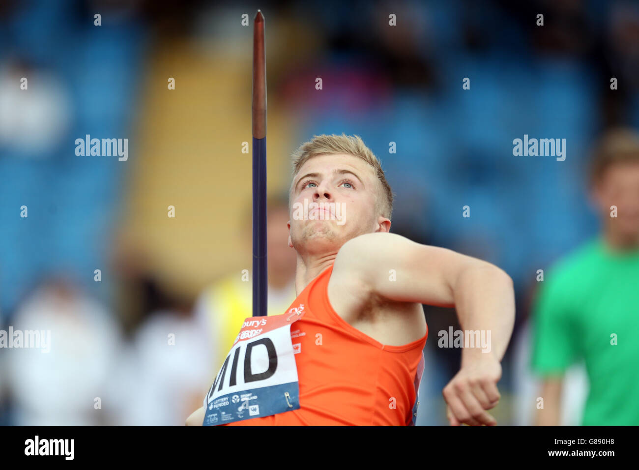 L'Ivan Tapper dell'Inghilterra Midlands partecipa ai giochi scolastici Sainsbury's 2015 presso la Manchester Regional Arena. Foto Stock