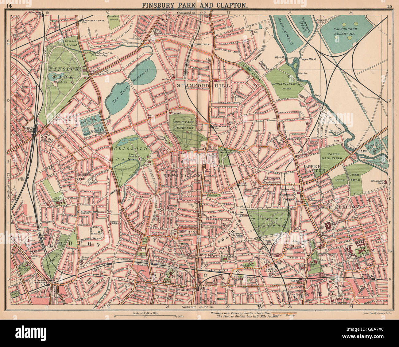 LONDON N:Finsbury Park Clapton Highbury Stamford Hill Kingsland Dalston 1913 mappa Foto Stock