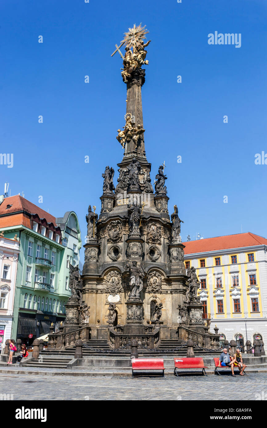 Pilastro della colonna della Santissima Trinità colonna Olomouc della Santissima Trinità Repubblica Ceca, pilaro barocco europeo colonna della Santissima Trinità città Vecchia Piazza principale Foto Stock
