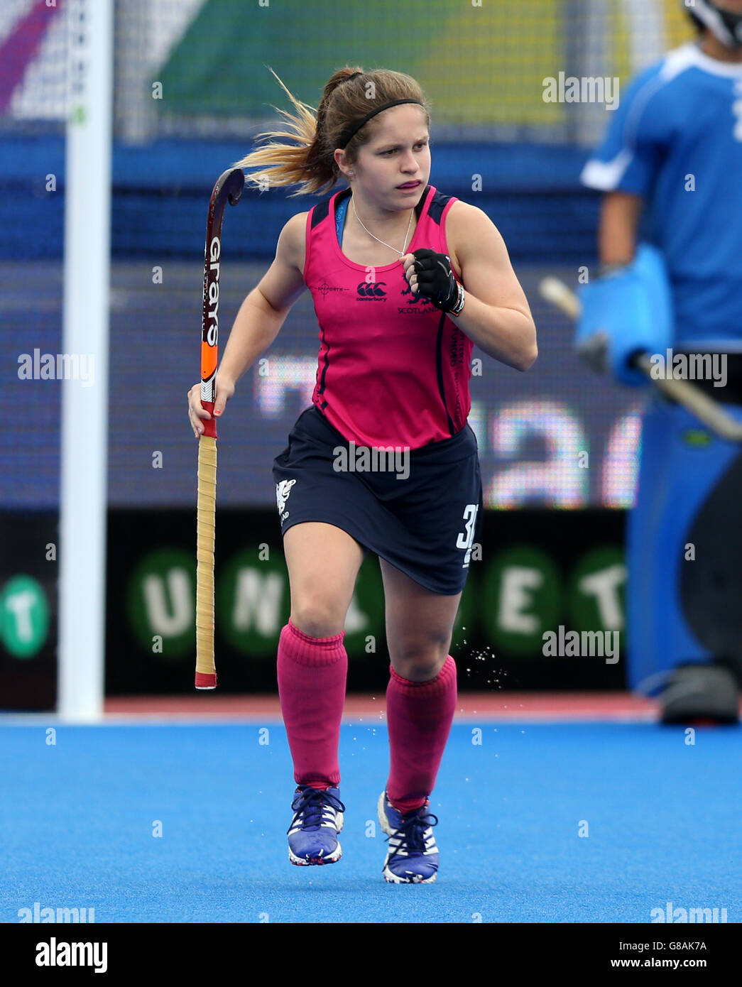 Louise Campbell in Scozia durante la partita di classificazione Pool C presso il Lee Valley Hockey and Tennis Center di Londra. PREMERE ASSOCIAZIONE foto. Data foto: Domenica 30 agosto 2015. Il credito fotografico deve essere: Simon Cooper/filo PA Foto Stock