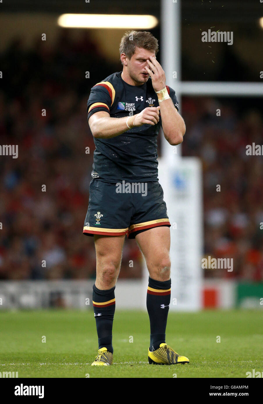 Il Wales Dan Biggar si allinea al gol durante la partita della Coppa del mondo di Rugby al Millennium Stadium di Cardiff. PREMERE ASSOCIAZIONE foto. Data immagine: Giovedì 1 ottobre 2013. Vedi la storia della PA RUGBYU Wales. Il credito fotografico dovrebbe essere: David Davies/PA Wire. RESTRIZIONI: L'uso è soggetto a limitazioni. Nessun uso commerciale. Nessun utilizzo in libri o stampe senza previa autorizzazione. Foto Stock