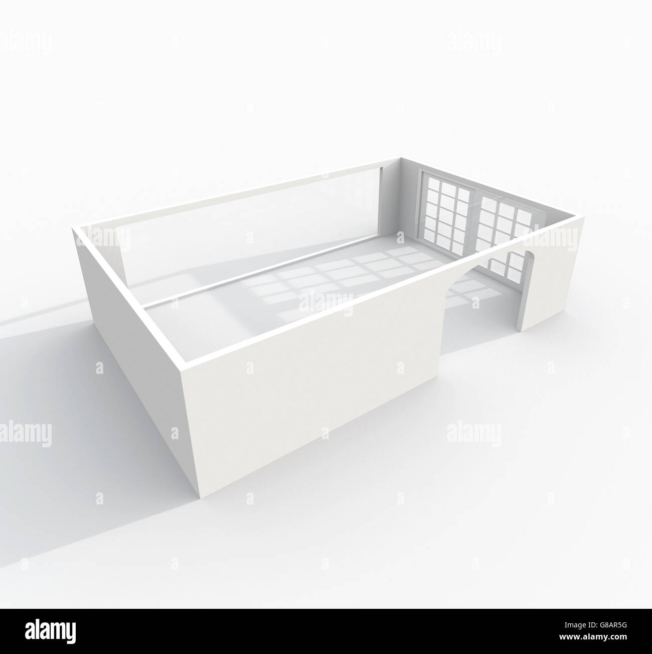 3D Interni rendering vista prospettica del vuoto modello carta camera appartamento Foto Stock