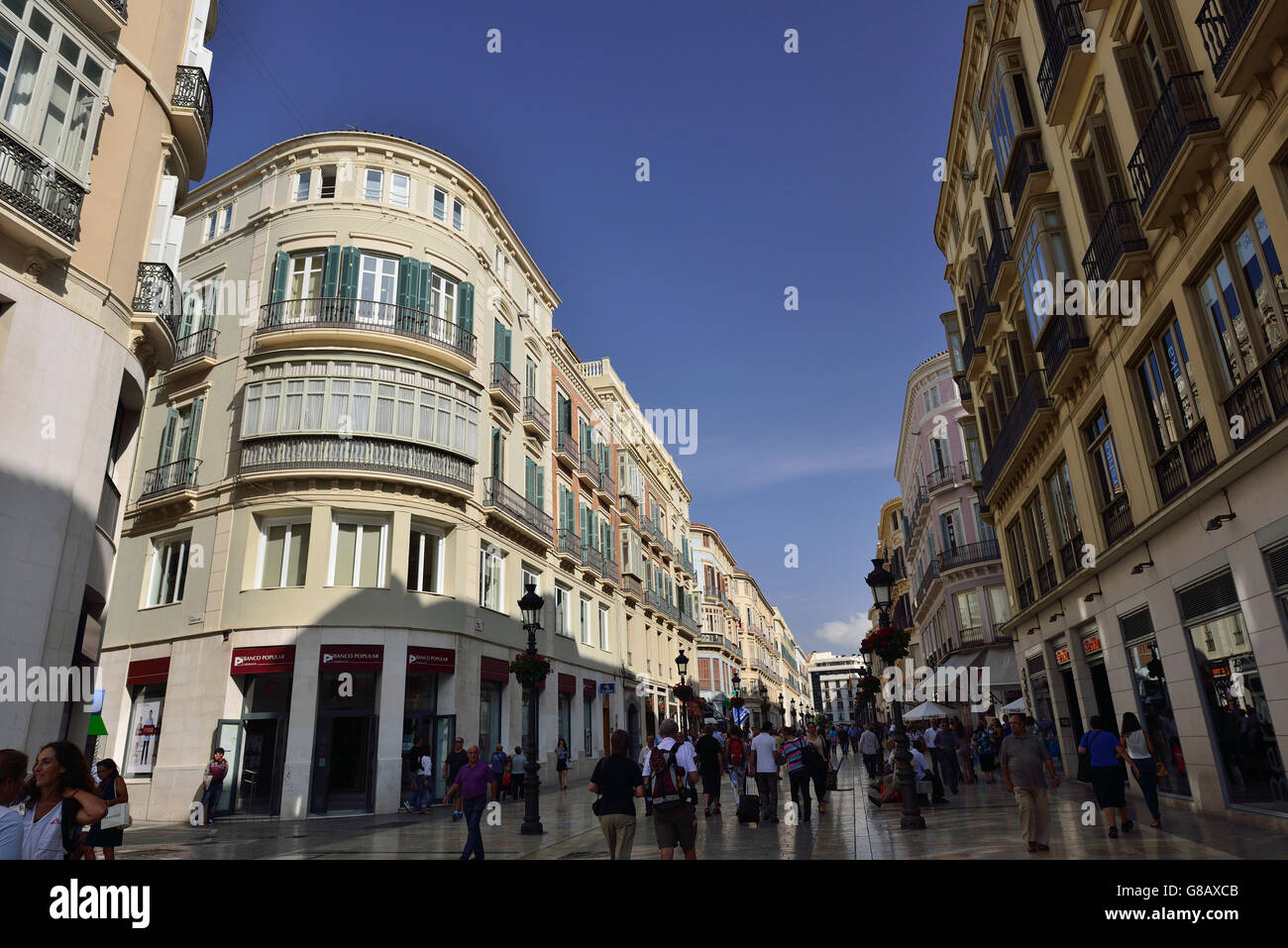 Area pedonale, Calle Marques de Larios, Malaga, Costa del Sol, Andalusia, Spagna Foto Stock