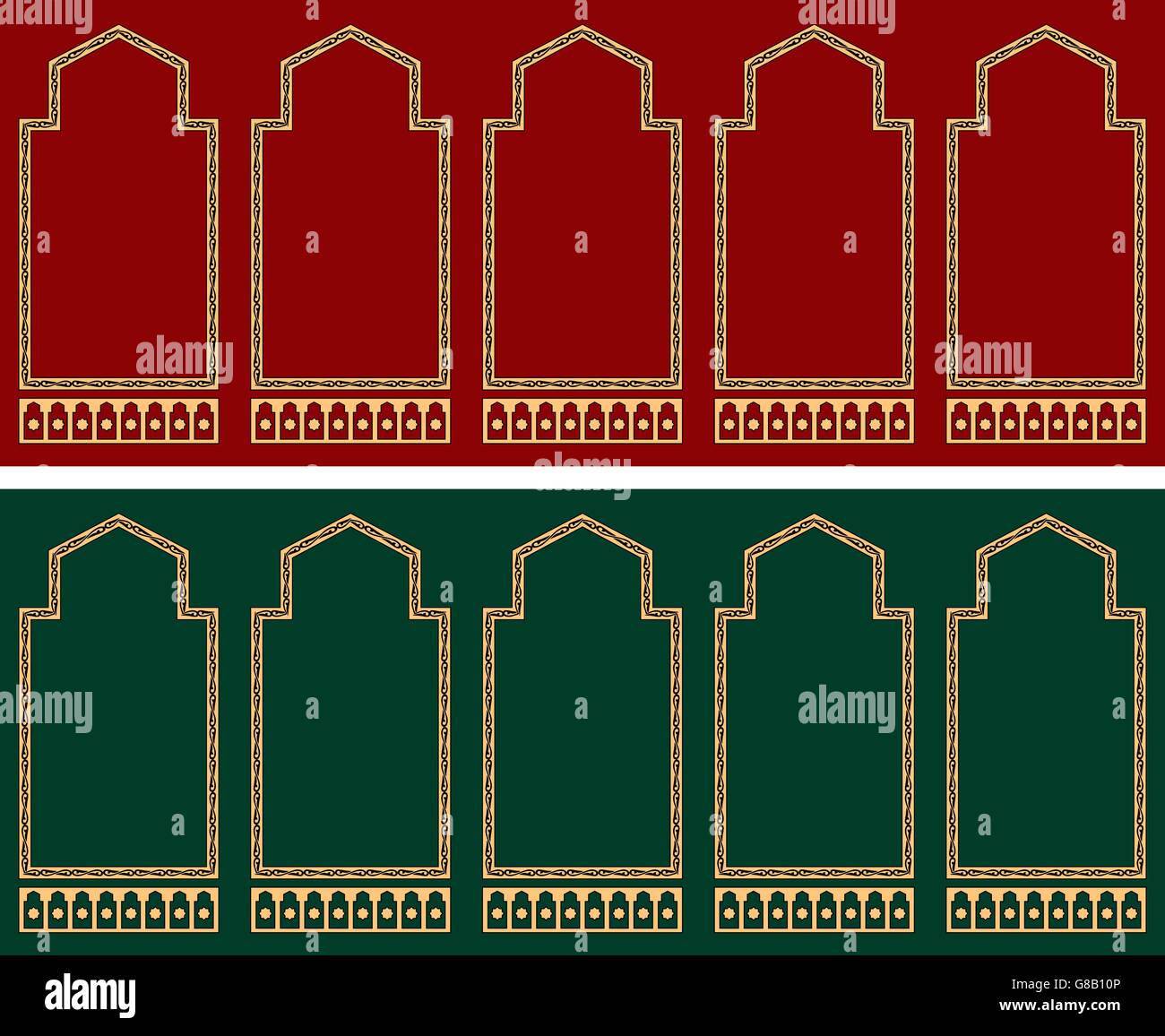 Rosso e Verde Isalmic tradizionale preghiera moschea Pattern moquette Illustrazione Vettoriale