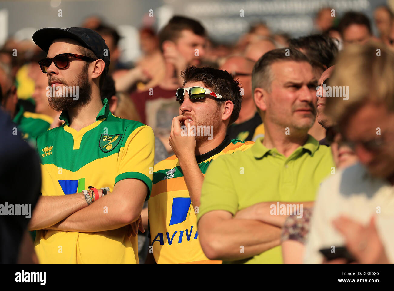 Calcio - Barclays Premier League - Norwich City / Leicester City - Carrow Road. I tifosi di Norwich City si sono abbattuti durante la partita della Barclays Premier League a Carrow Road, Norwich. Foto Stock