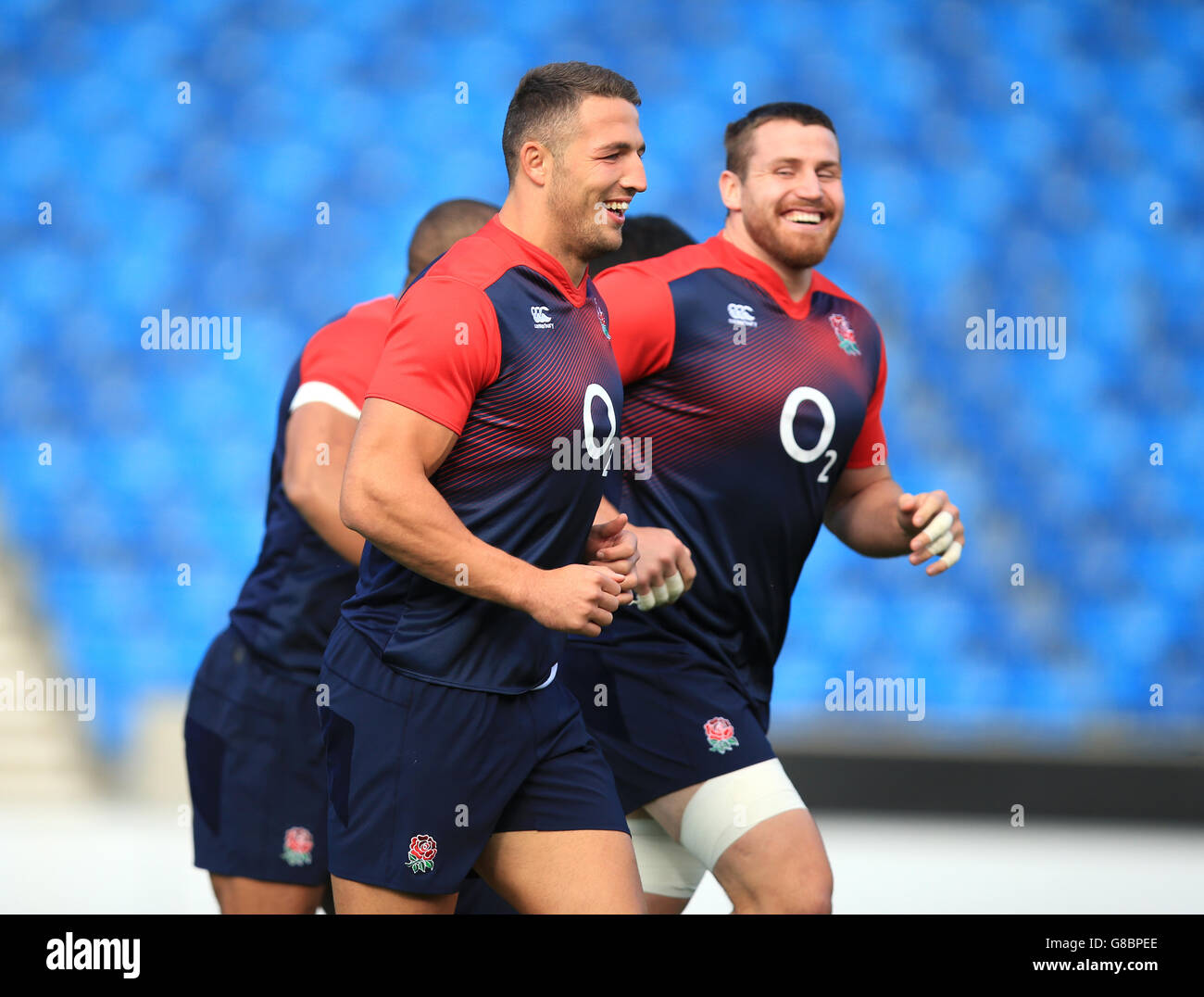 Rugby Union - Coppa del mondo 2015 - sessione di addestramento Inghilterra - Stadio AJ Bell. Sam Burgess in Inghilterra durante la sessione di allenamento all'AJ Bell Stadium di Salford. Foto Stock