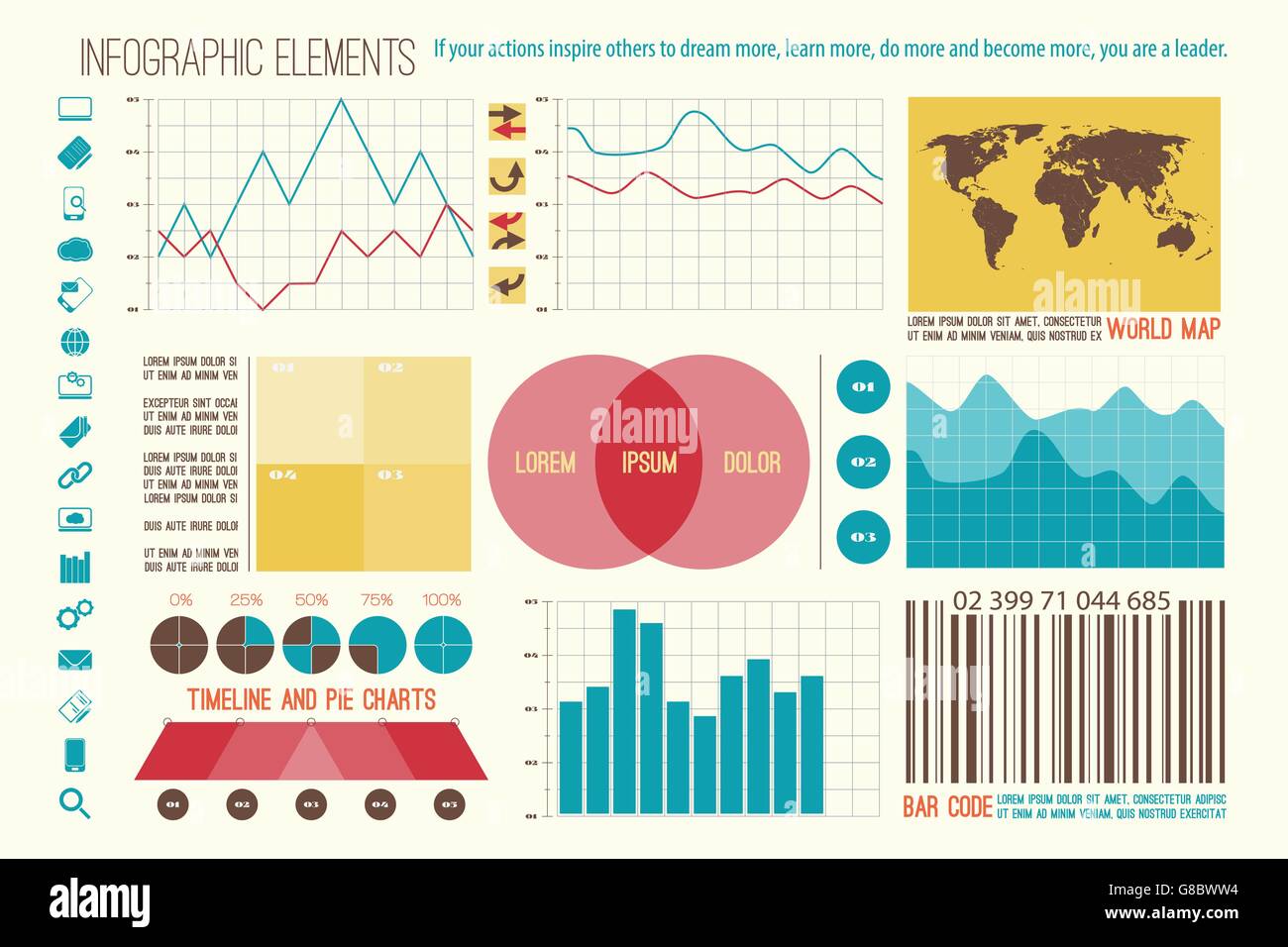 Una infografica elementi, la tecnologia internet icone. vettore di linea del tempo, opzione grafico, il simbolo del codice a barre. grafico a torta info icona grafica. e Illustrazione Vettoriale