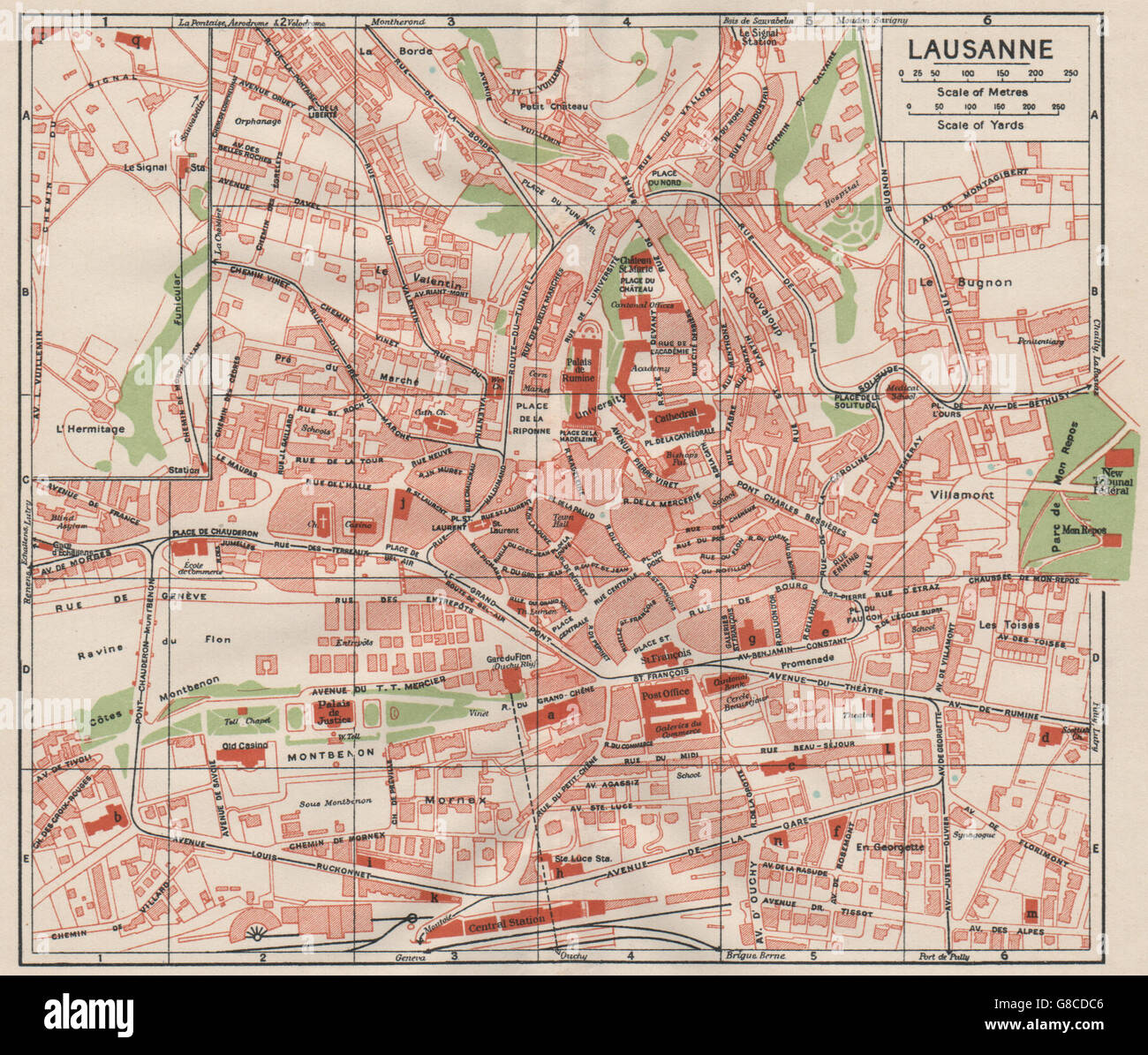 Losanna. Vintage town mappa della città piano. La Svizzera, 1930 Foto Stock