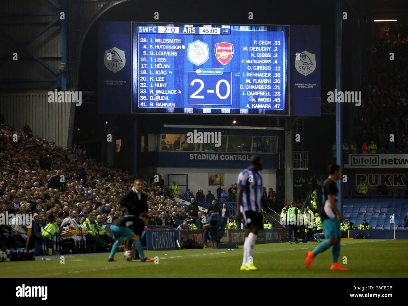 Calcio - Capital One Cup - Fourth Round - Sheffield Mercoledì / Arsenal - Hillsborough. Il quadro di valutazione legge 2-0 prima del tempo parziale Foto Stock